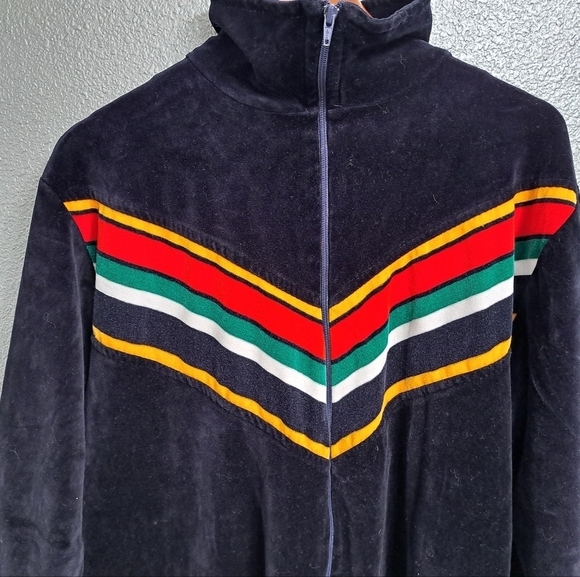 Vintage Blue Velvet Mock Neck Track Jacket Size XXXL - Picture 2 of 10